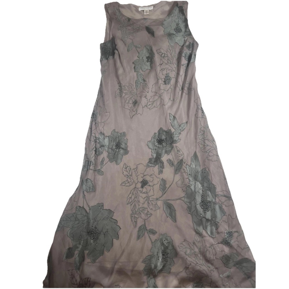 Casual Corner‎ Dress Womens 14 Gray Floral Beaded Chiffon Maxi Formal Gown